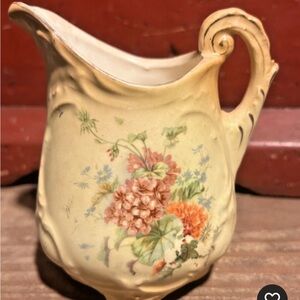 Antique Hand Painted Porcelain Cream Pitcher – Floral Scrollwork RS Prussia Styl